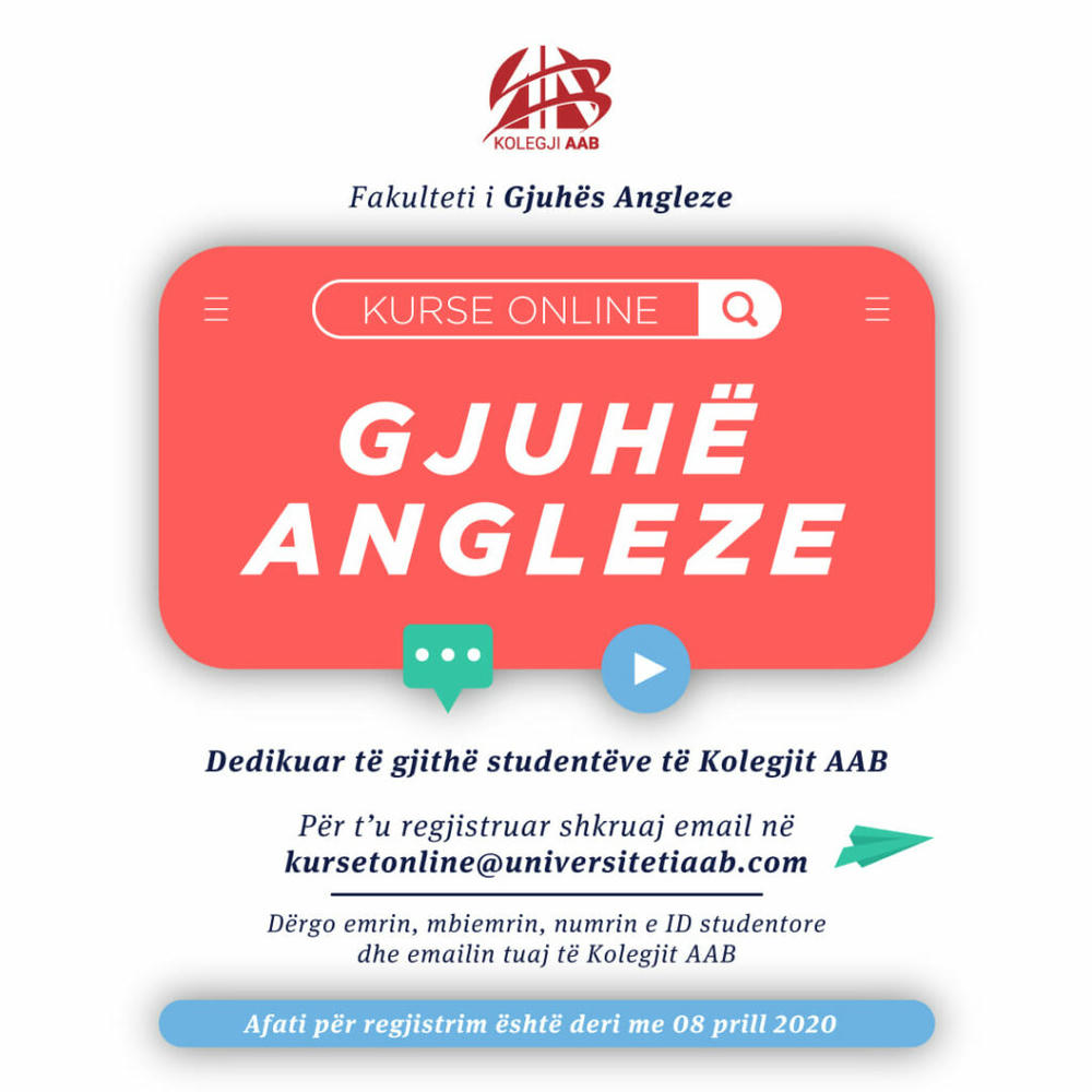 Kurse Online të Gjuhës Angleze Kolegji AAB