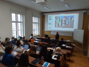 The vice-rector of AAB College Venera Llunji holds a lecture at Masaryk University
