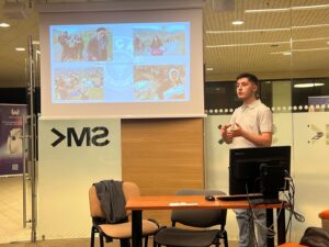 Altin Sadiku from AAB College offers a dignified presentation on the history of Kosovo at the Lithuanian university