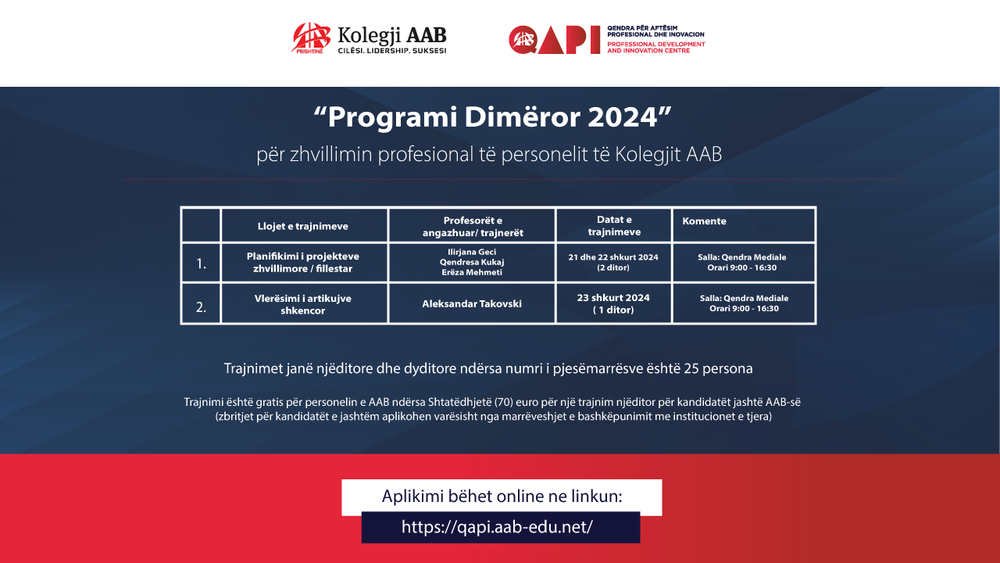 QAPI organizes the next trainings within the Winter Program 2024