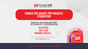 The call for applications for grants for student projects from the Office of Projects at AAB College is open