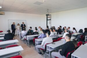 Artificial intelligence expert Arta Statovci holds a lecture at AAB College - Ferizaj branch