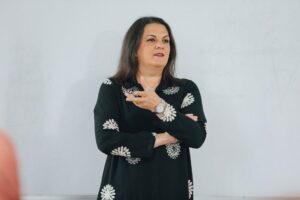 Psychiatrist Adelina Ahmeti Pronaj holds a lecture for the students of the Faculty of Psychology